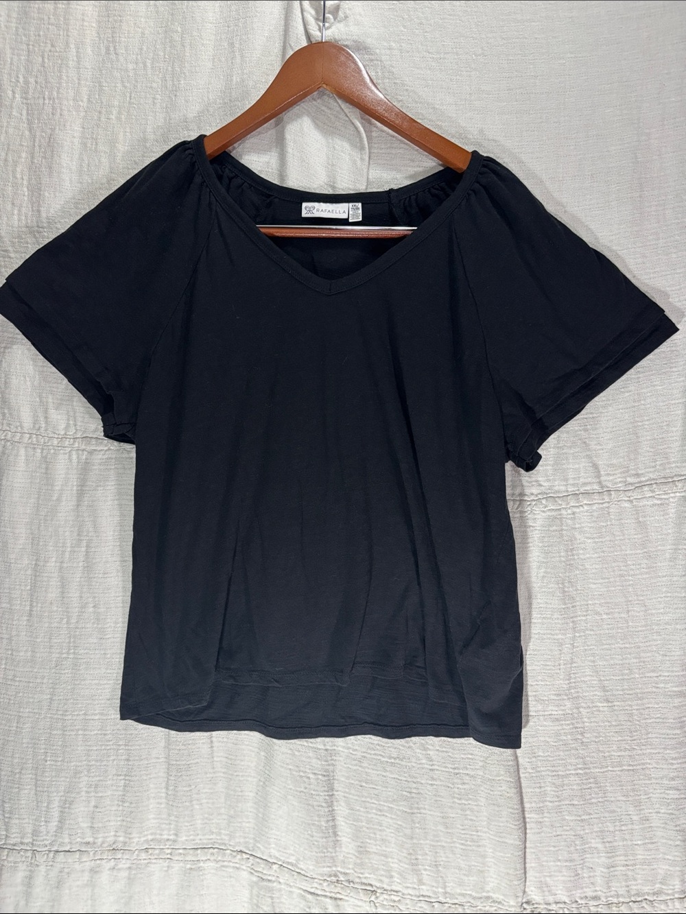 Rafaella Black V-Neck Shirt Sleeve Top Casual Knit Shirt XXL Cotton Modal Blend